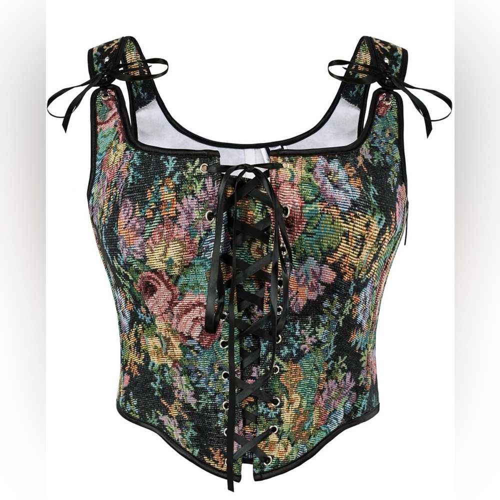 Floral Lace-Up Corset Top